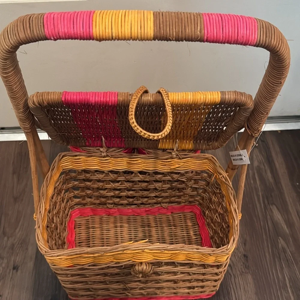 NEW Anthropologie Nina Handwoven Wine Picnic Basket - Picture 10 of 13